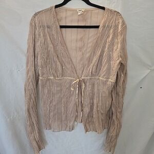Studio B Front Tie Blouse Sequins Embroidered Fairy Whimsical Romantic Sz L Y2K